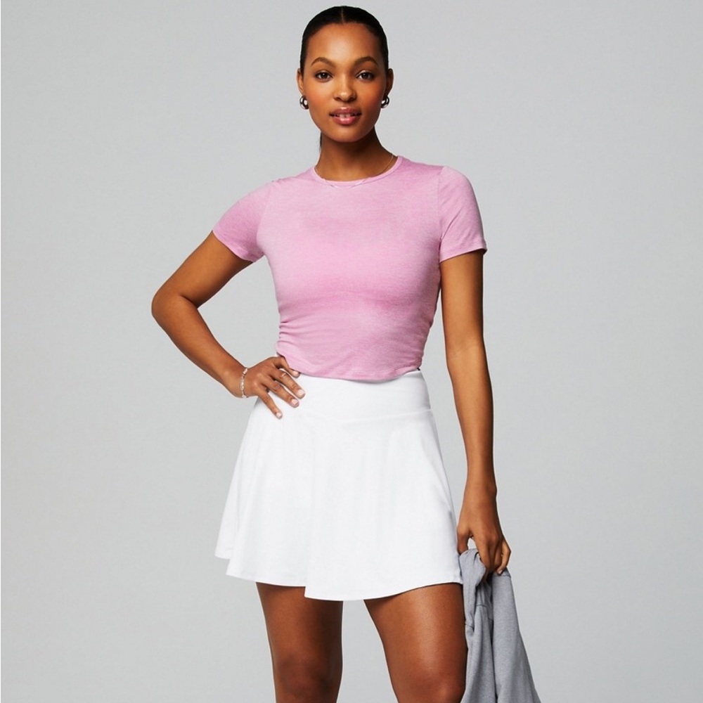 NWT Fabletics Dry-Flex Open Back Twist Short Sleeve Tee in Pink Sunset Heather - Picture 3 of 11